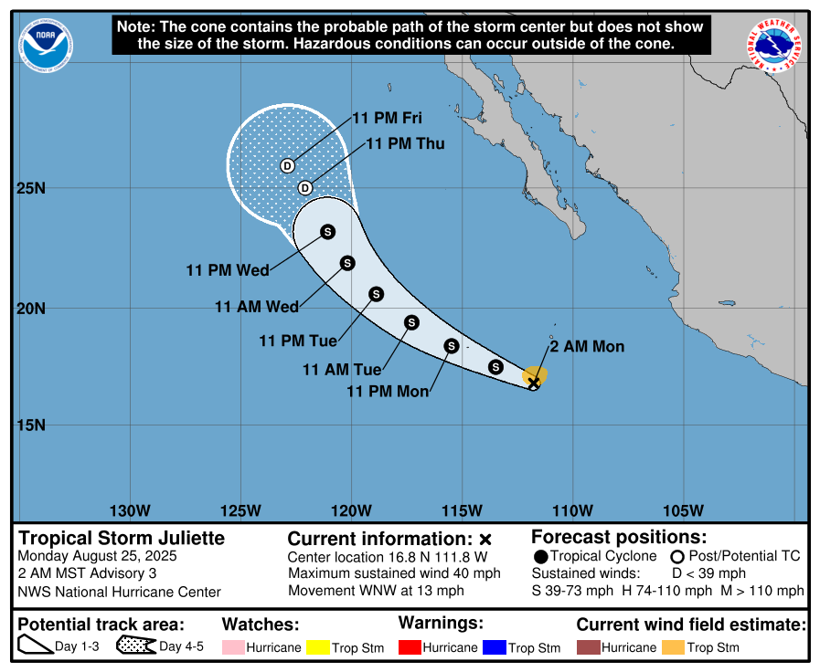 Tormenta tropical Juliette se forma en el Pacífico