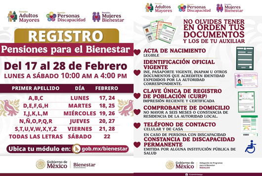 Del 17 al 28 de febrero registro a las Pensiones para Personas con Discapacidad