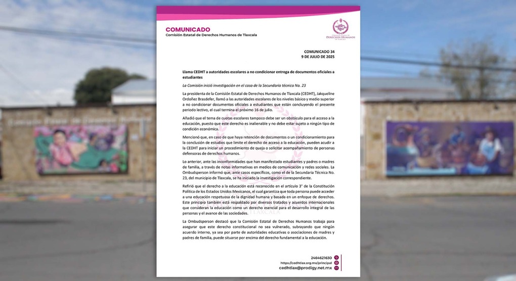 Llama CEDHT a autoridades escolares a no condicionar entrega de documentos oficiales a estudiantes