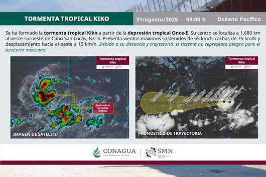 Tormenta tropical ‘Kiko’ se forma en el Pacífico, a mil kilómetros de BC