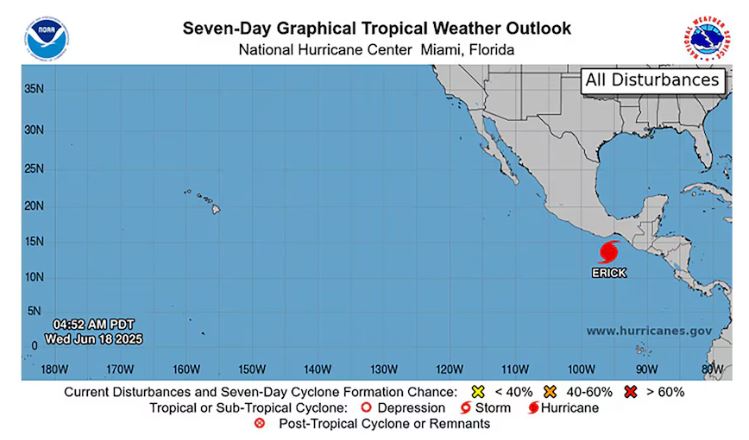 Tormenta Erick se convierte en huracán en el Pacífico cerca de México