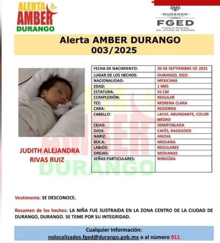 Se roban a bebé del Hospital Materno Infantil de Durango; activan Alerta Amber