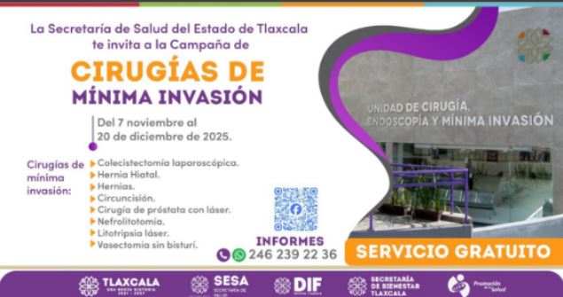 Invita Secretaría de Salud a campaña de cirugías de mínima invasión en Tlaxcala