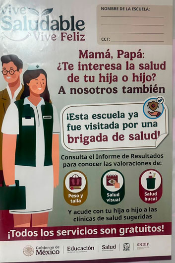 Llaman a madres y padres de familia a consultar diagnósticos de salud del programa “Vive Saludable, Vive Feliz”