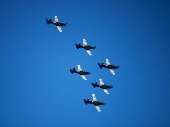 Fuerza Aérea Mexicana realiza prácticas de vuelo con motivo de la Parada Aérea Militar en el Estado de Tlaxcala