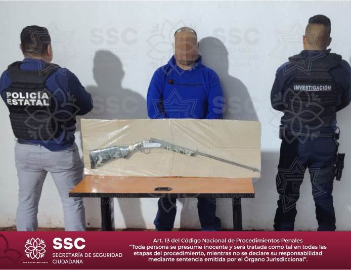 Detiene Secretaría de Seguridad Ciudadana a sujeto por portación de arma de fuego 